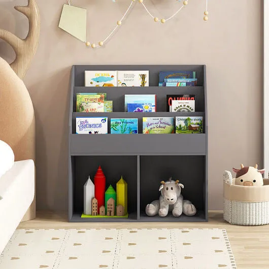 Kids Wooden Bookshelf Bookcase Children Toy Storage Cabinet Organizer-Gray - Col