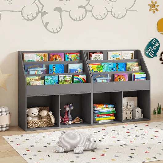 Kids Wooden Bookshelf Bookcase Children Toy Storage Cabinet Organizer-Gray - Col