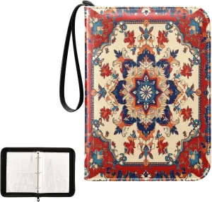 Kigai Boho Colorful Ornamental Card Binder 4-Pocket Trading Card Binder Game Card Collection Binder Album Holder with 50 Removable Sleeves Up to 400 Sports Cards