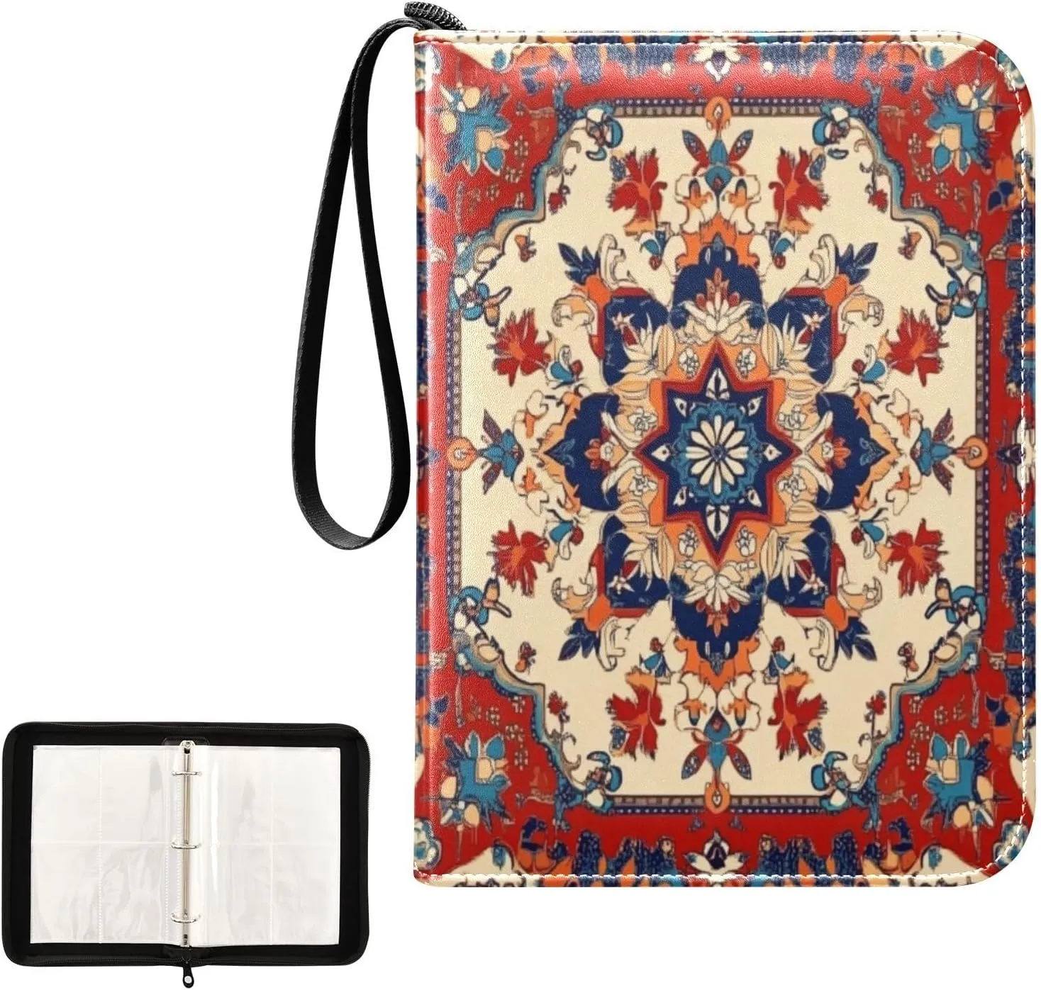 Kigai Boho Colorful Ornamental Card Binder 4-Pocket Trading Card Binder Game Card Collection Binder Album Holder with 50 Removable Sleeves Up to 400 Sports Cards