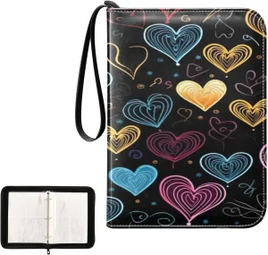 Kigai Colorful Heart Card Binder 4-Pocket Trading Card Binder Game Card Collection Binder Album Holder with 50 Removable Sleeves Up to 400 Sports Cards