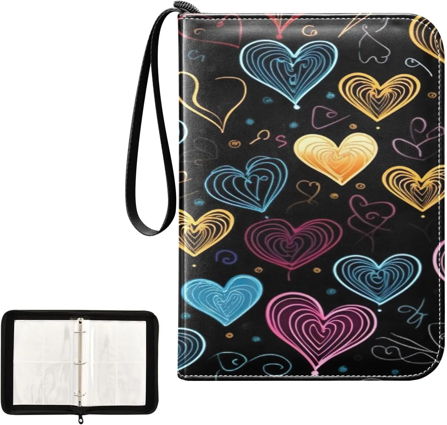 Kigai Colorful Heart Card Binder 4-Pocket Trading Card Binder Game Card Collection Binder Album Holder with 50 Removable Sleeves Up to 400 Sports Cards