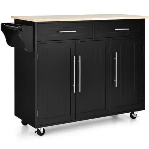 Kitchen Island Trolley Wood Top Rolling Storage Cabinet Cart with Knife Block-Bl