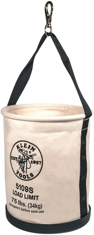 Klein Tools 5109S Canvas Bucket, Straight Wall Tool Bucket Swivel with Swivel Snap, 75-Pound Load Rated
