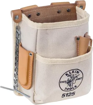 Klein Tools 5125 Canvas and Leather 5-Pocket Tool Pouch with Chain Tape Thong and Tunnel Belt Connection