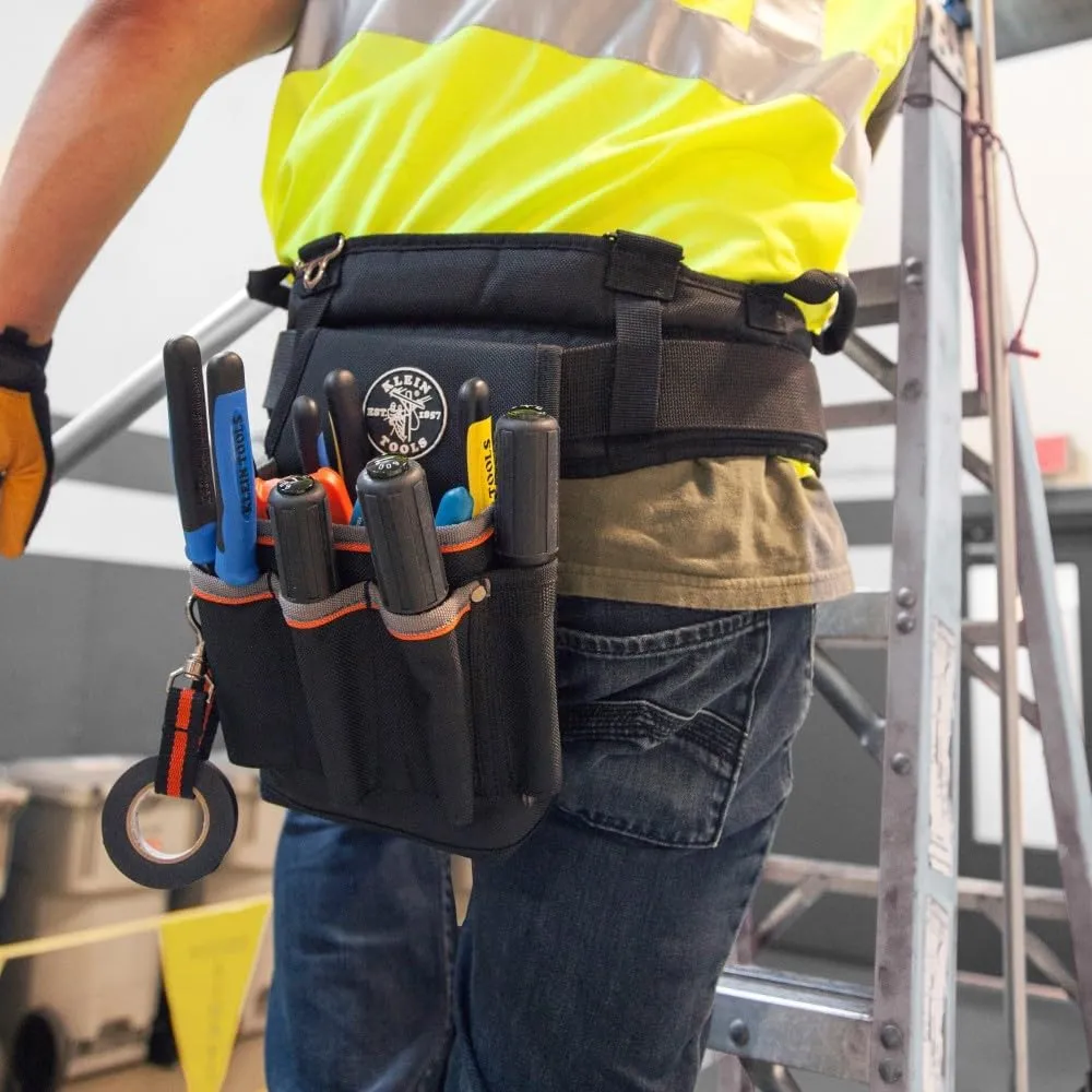 Klein Tools 5241 Tool Pouch, Tradesman Pro Tool Pouch With Electrical Tape Thong and Heavy Duty Reinforced Bottoms, 6-Pocket
