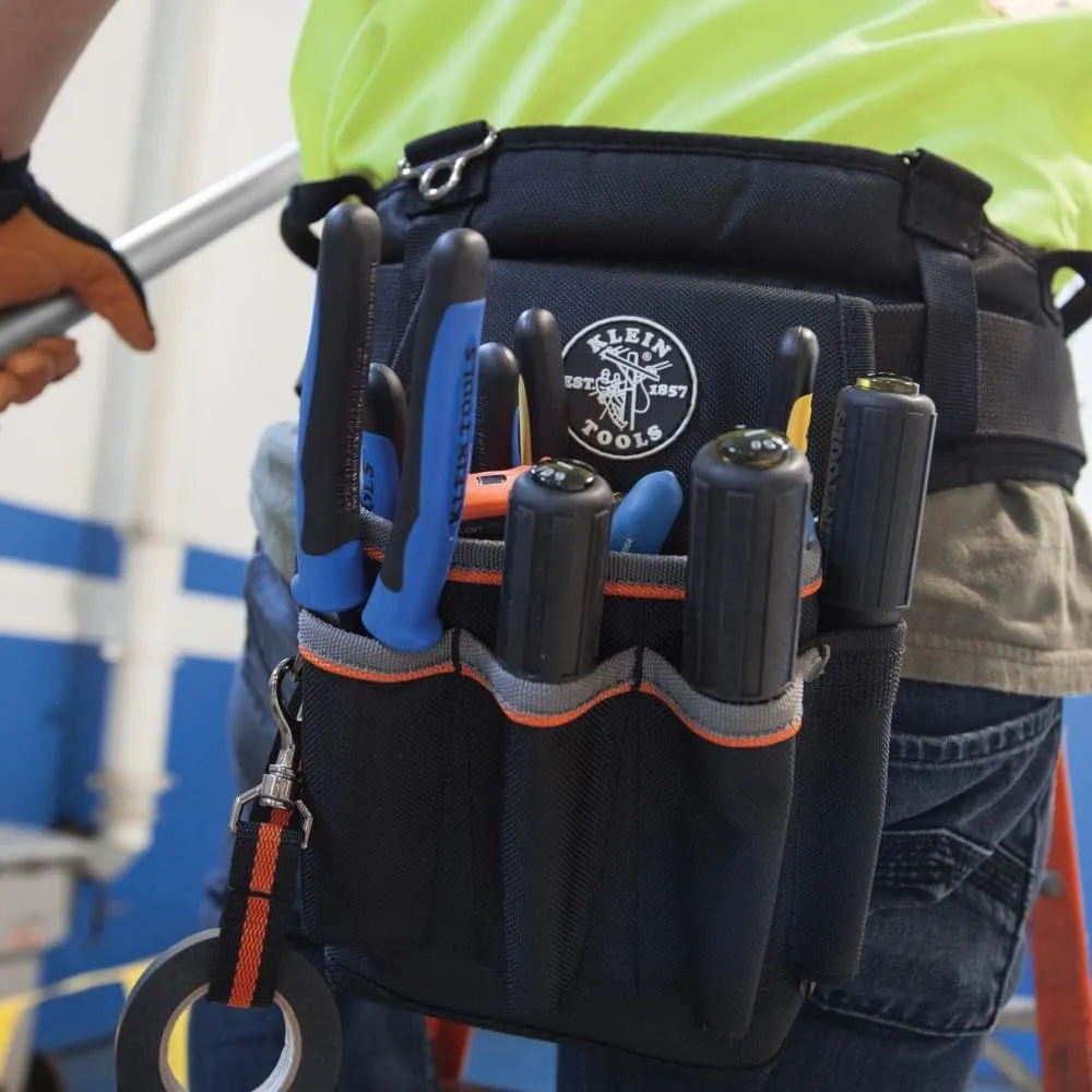 Klein Tools 5241 Tool Pouch, Tradesman Pro Tool Pouch With Electrical Tape Thong and Heavy Duty Reinforced Bottoms, 6-Pocket