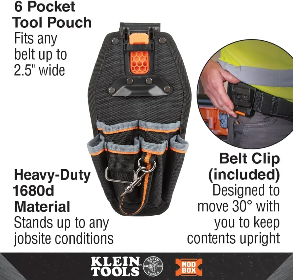 Klein Tools 55832MB MODbox Tool Pouch, 8-Pocket Electrician Bag, Quick Attach and Release for Tool Belts and MODBox Rail System