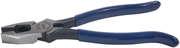 Klein Tools D213-9ST High-Leverage Ironworker's Pliers, Made in USA, Twist and Cut Soft Annealed Tie Wire, Hook Bend Handle, Spring Loaded, Heavy-Duty Jaws