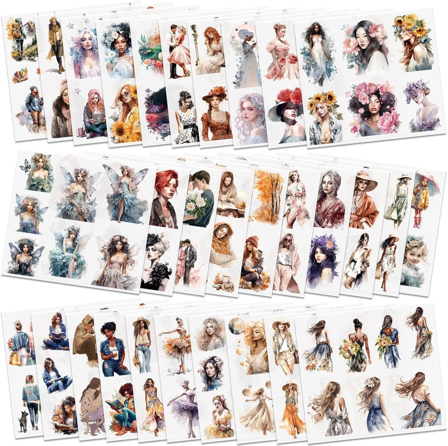 Knaid People Scrapbook Sticker Set (30 Sheets, 236 Assorted Pieces) - Journaling Scrapbooking Stickers Planner Sticker Dolls with Diverse Girls & Women for Junk Journal Supplies Laptops Water Bottles