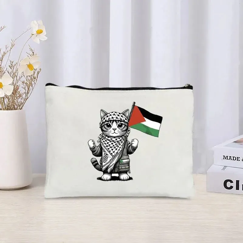 Knife-shaped Printed Canvas Zipper Pouch Lipstick Perfume Skin Care Product  Cosmetic Bag Organizer Sundries Storage Pencil Case