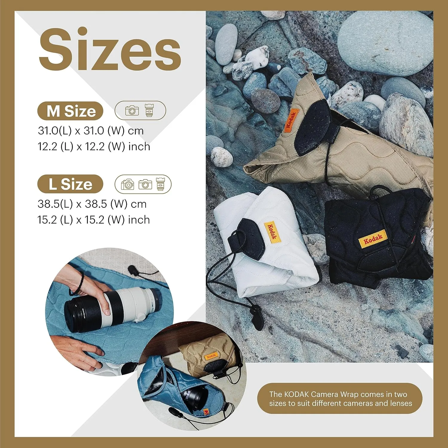 KODAK Camera Wrap Size L 38.5x38.5cm - Water-Resistant, Anti-Scratching and Dust-Free Protective Cloth for SLR Camera, Tele Lens (Light Grey) [ONE item]