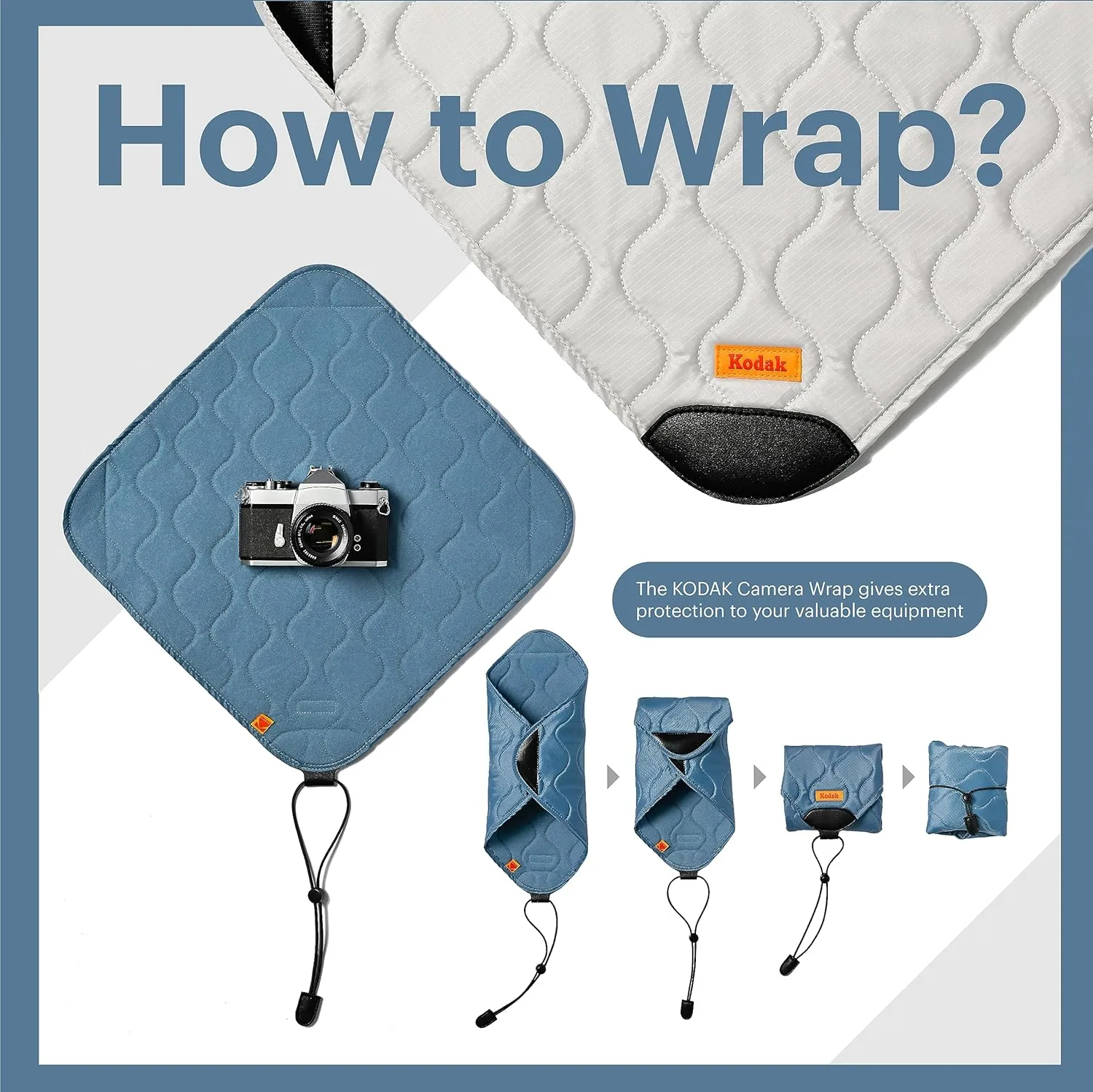 KODAK Camera Wrap Size L 38.5x38.5cm - Water-Resistant, Anti-Scratching and Dust-Free Protective Cloth for SLR Camera, Tele Lens (Light Grey) [ONE item]