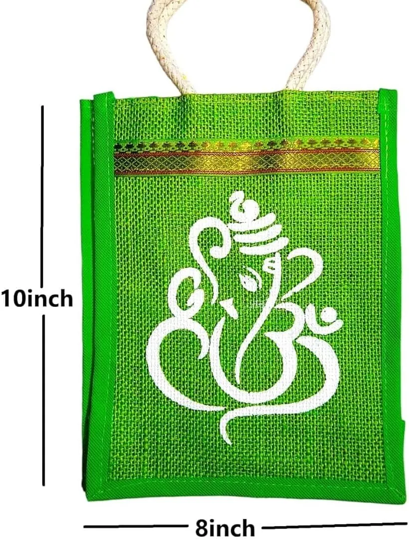 KUMKUM FASHIONS Ethnic ganesh rangoli design jute Bags 8x8x4/ wedding bags/kolam bags/housewarming bags