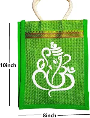 KUMKUM FASHIONS Ethnic ganesh rangoli design jute Bags 8x8x4/ wedding bags/kolam bags/housewarming bags