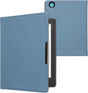 kwmobile Cover Compatible with Kobo Aura H2O Edition 2 - Case for E-Reader - Denim Look Fabric Flip Case - Blue