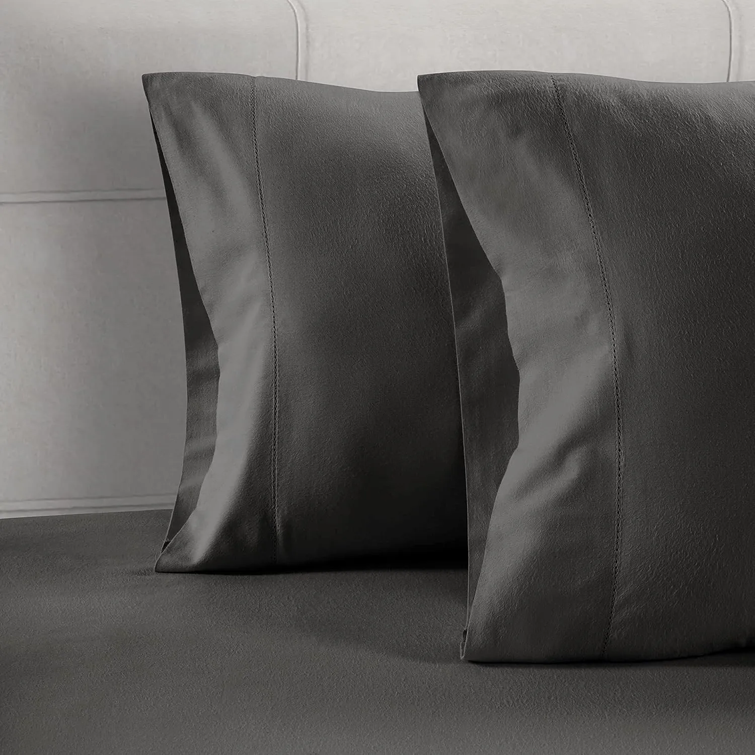 LANE LINEN Soft Pillow Covers King Size 100% Egyptian Cotton Set of 2 Cool & Smooth 1000 Thread Count Sateen Cases - Charcoal