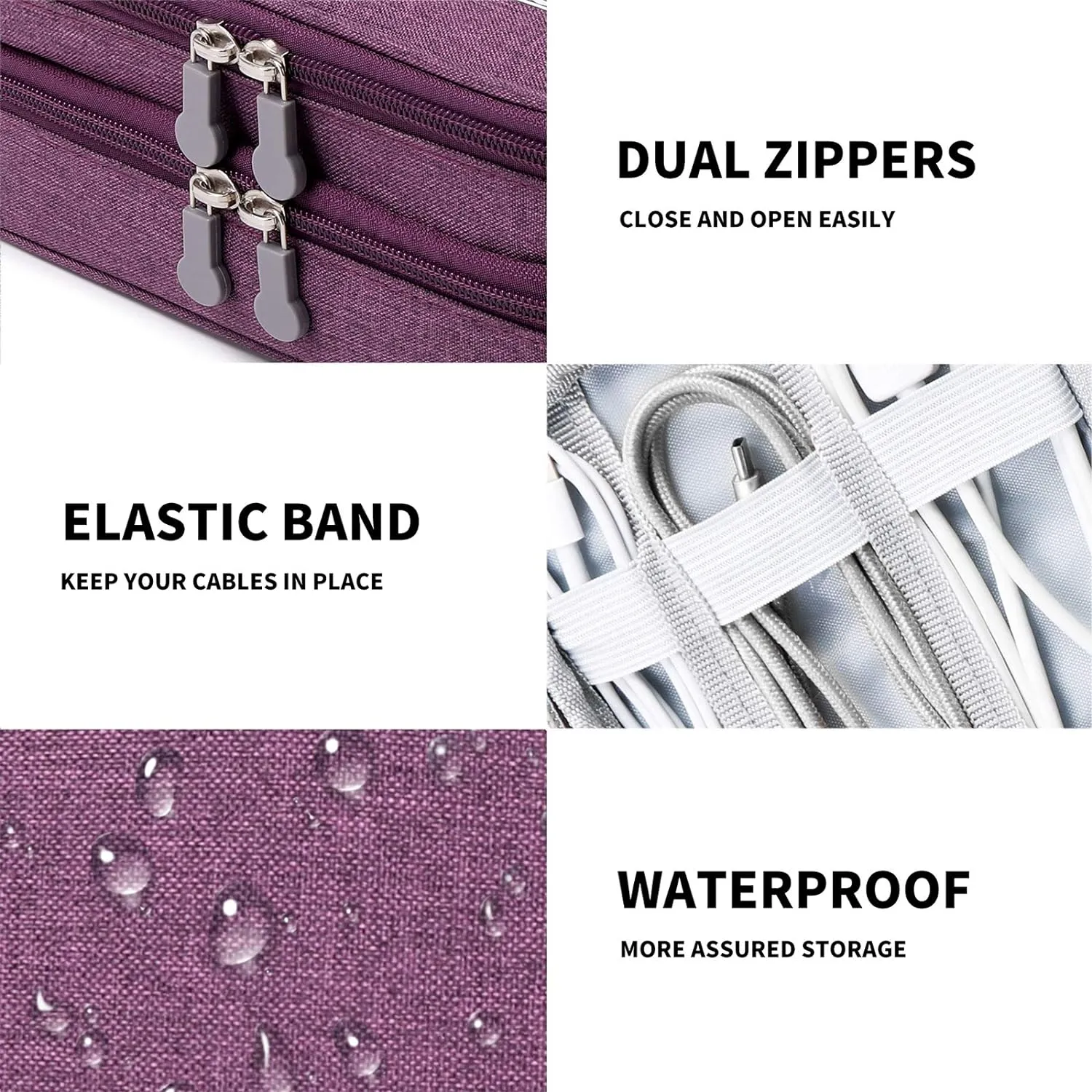 Lanola Travel Cable Organizer Bag, Electronic Accessories Case Portable Double Layer Cable Storage Bag for Cord,phone,Charger, Flash Drive, Phone, SD Card,Personal Items - (Purple)