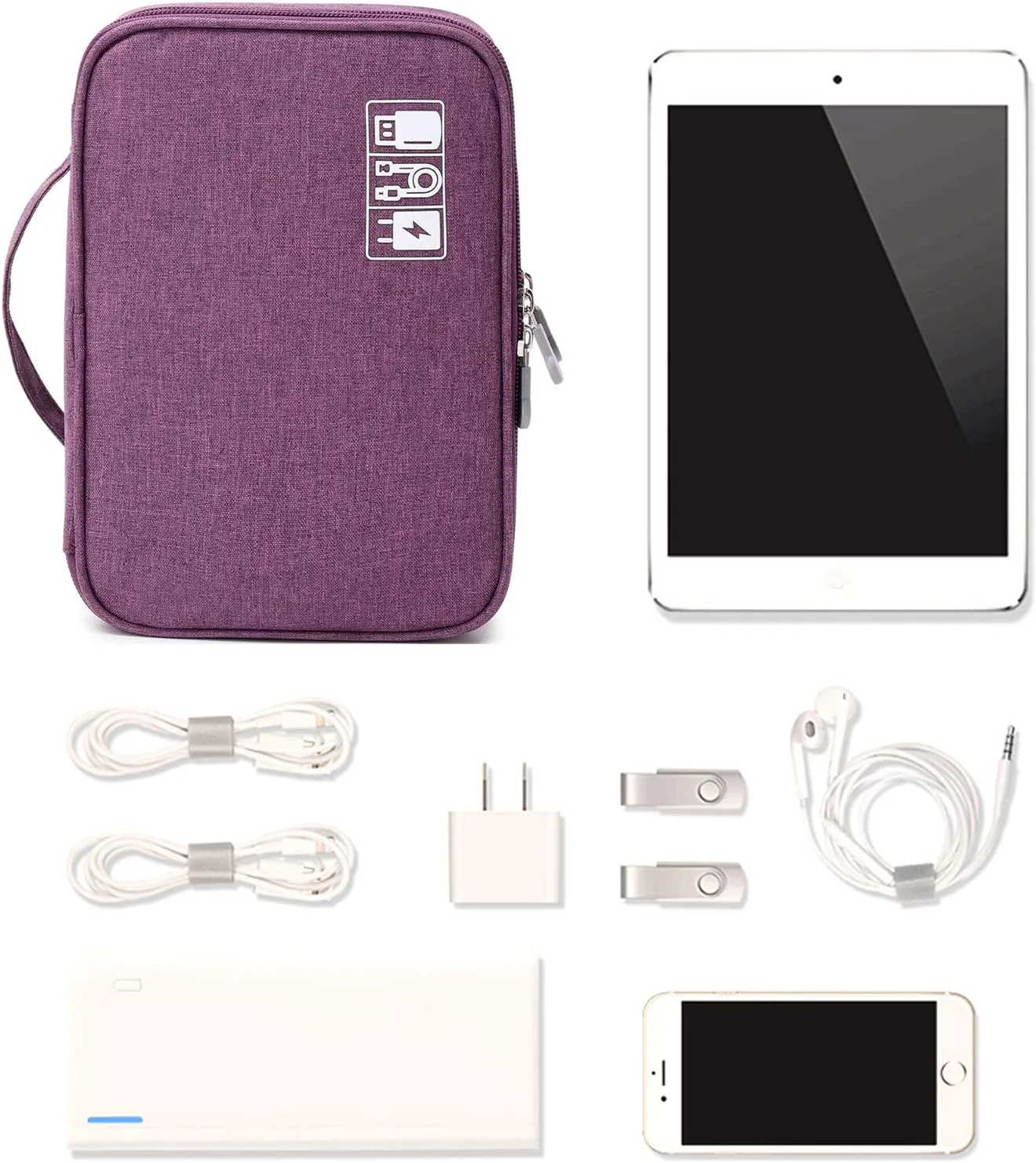 Lanola Travel Cable Organizer Bag, Electronic Accessories Case Portable Double Layer Cable Storage Bag for Cord,phone,Charger, Flash Drive, Phone, SD Card,Personal Items - (Purple)