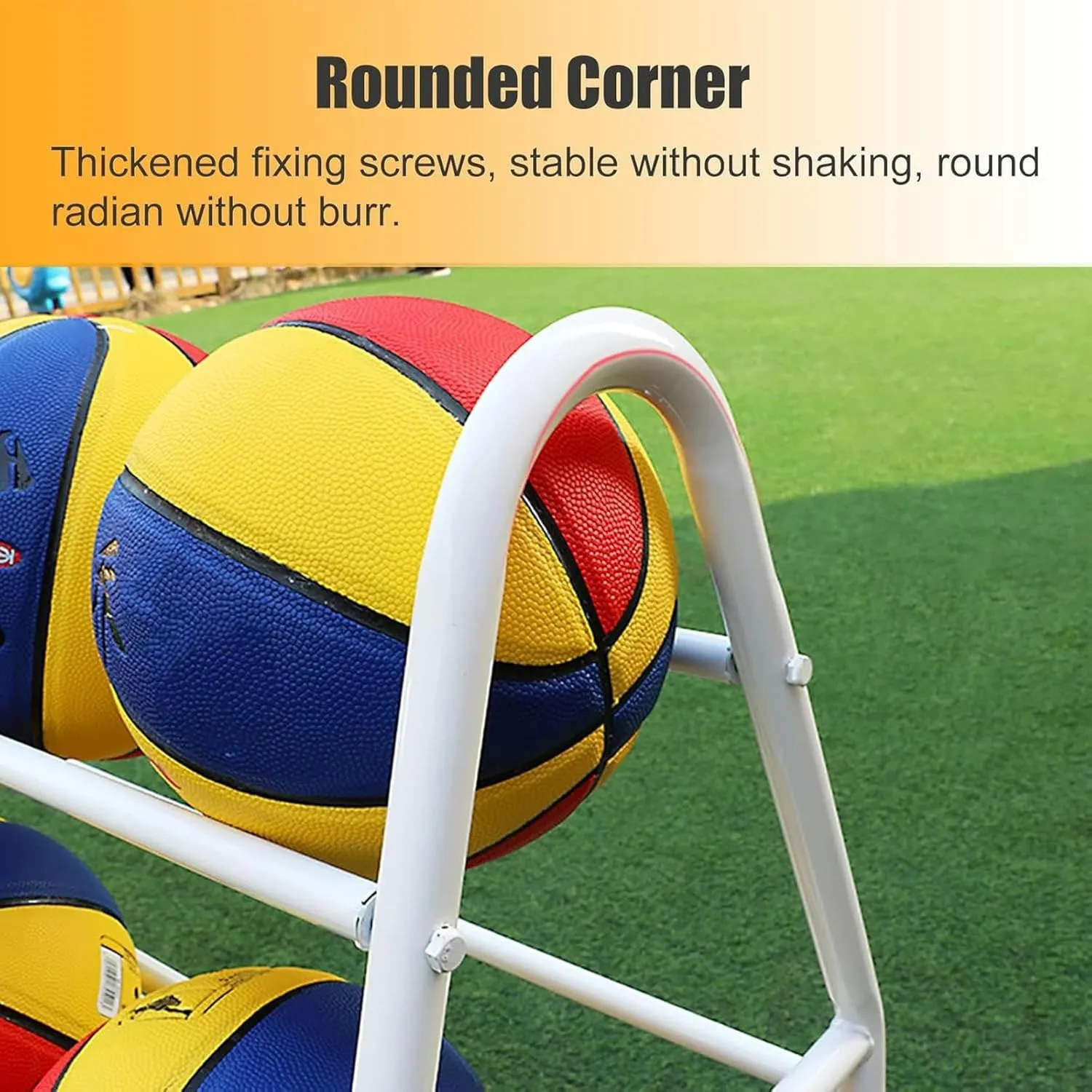 Large Capacity Rolling Ball Storage Cart for Kindergarten School, Floor Standing Heavy Duty 4 Tier Basketball Football Display Rack Holder with Lockable Wheels~/