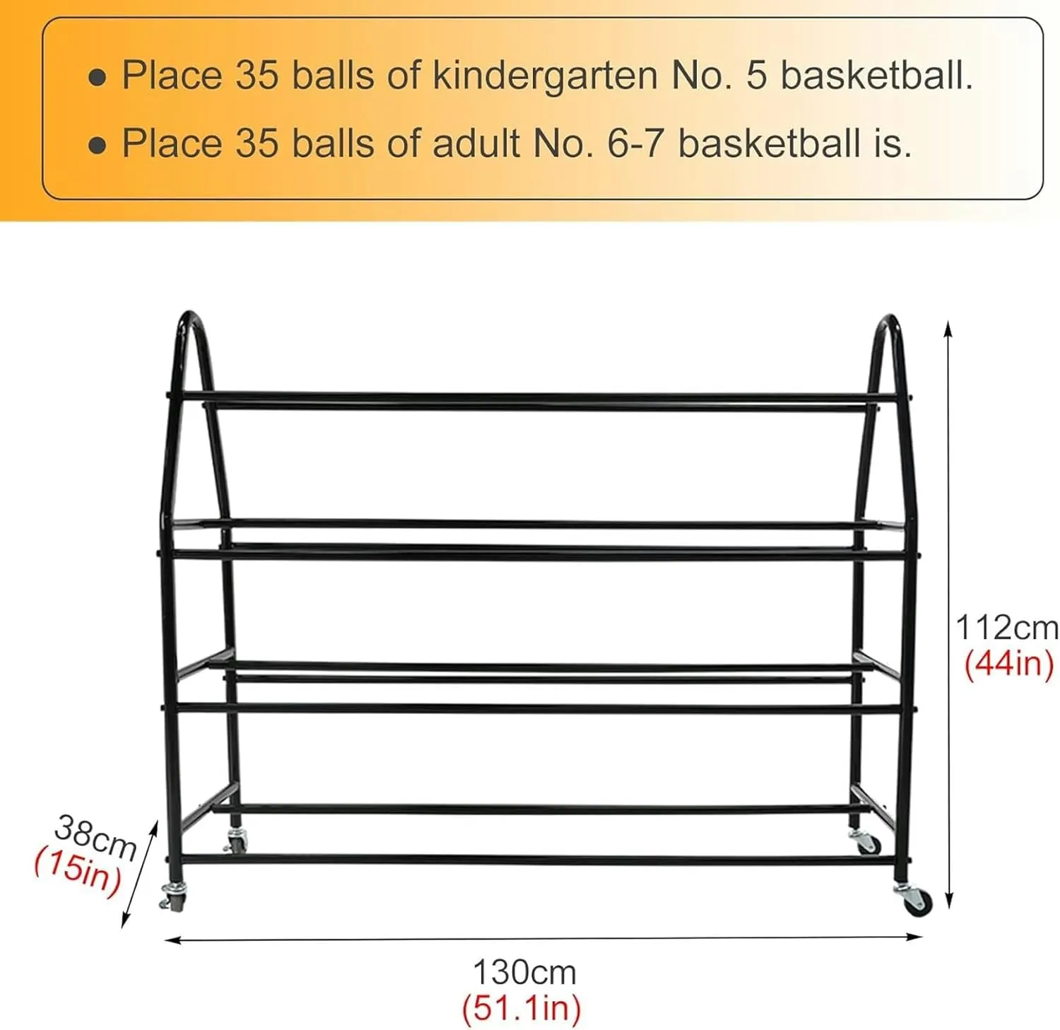 Large Capacity Rolling Ball Storage Cart for Kindergarten School, Floor Standing Heavy Duty 4 Tier Basketball Football Display Rack Holder with Lockable Wheels~/