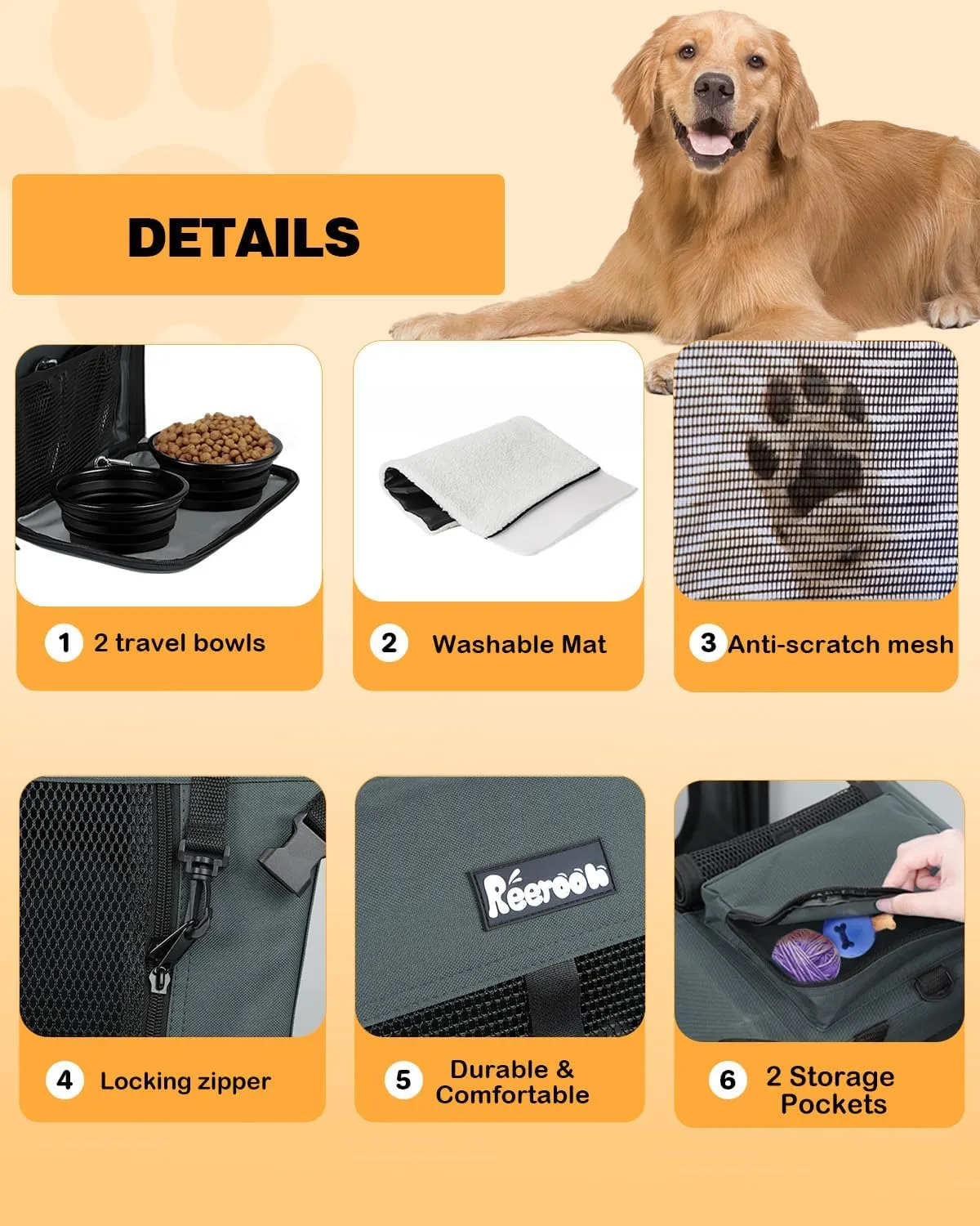 Large Cat Carrier 24"x16"x16", Soft Dog Crate with 2 Bowls, Collapsible Travel Pet Carrier Bag for Cats Dogs Puppies Kittens (Grey)