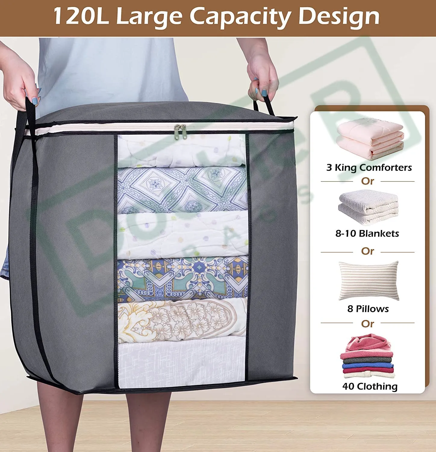 Large Foldable Storage Bag Organizer Clothes Storage Container for Blanket Comforter Saree Toys Clothing Bedding with Durable Handles (Pack Of 3)