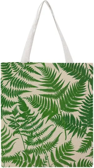 Large Grocery Bags Beach Tote Fern Green Plant Shopping Bag for Women Shoulder Bag for Travel Work Handbag