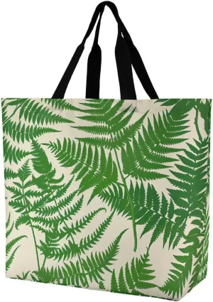 Large Grocery Bags Beach Tote Fern Green Plant Shopping Bag for Women Shoulder Bag for Travel Work Handbag