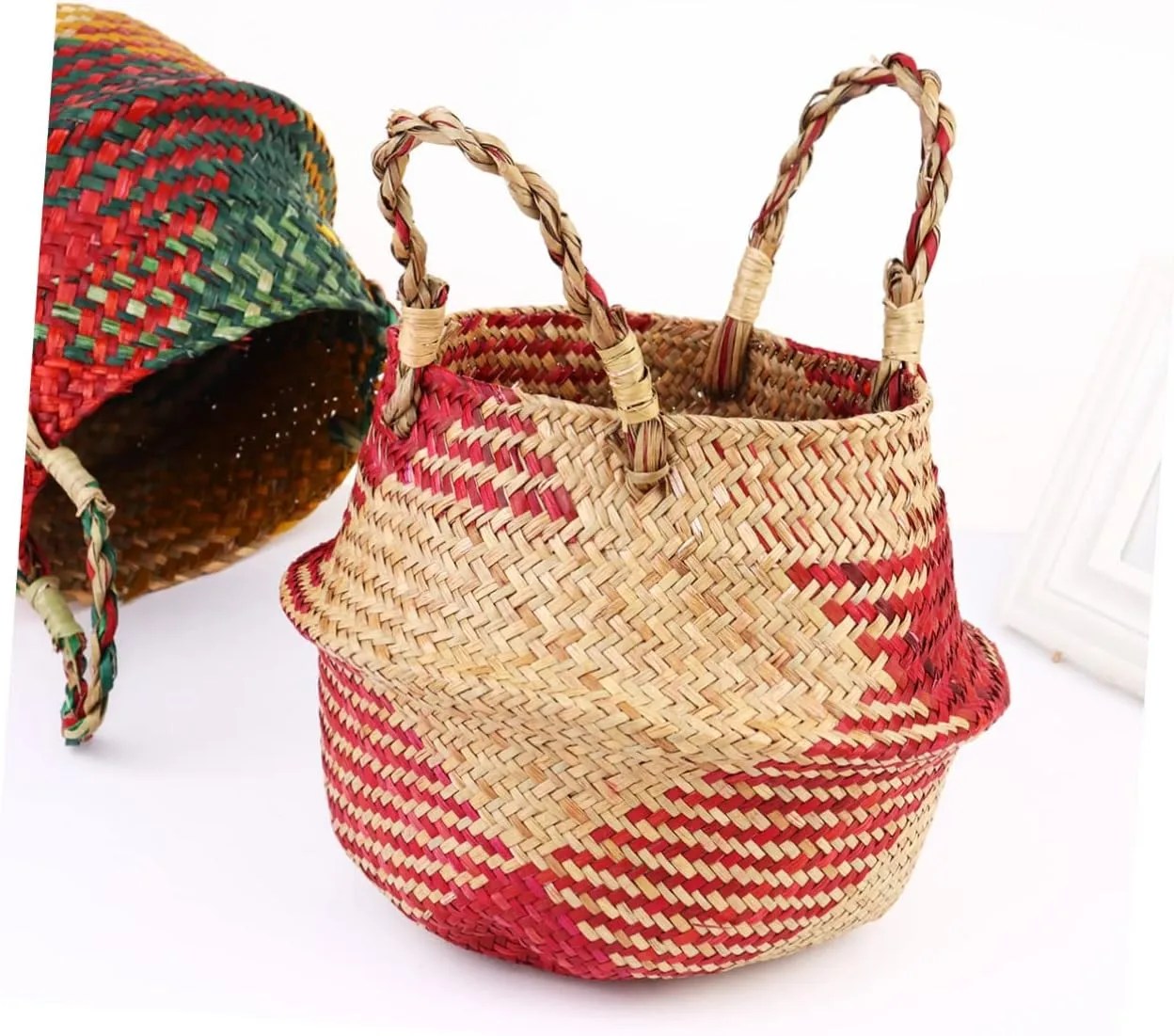 Large Laundry Basket Toy Baskets Woven Plant Basket Seaweed Flower Basket Straw Planter Basket Seagrass Belly Planter Basket Flowers Flower Pot Basket Flowerpot Manual Baby Handbag