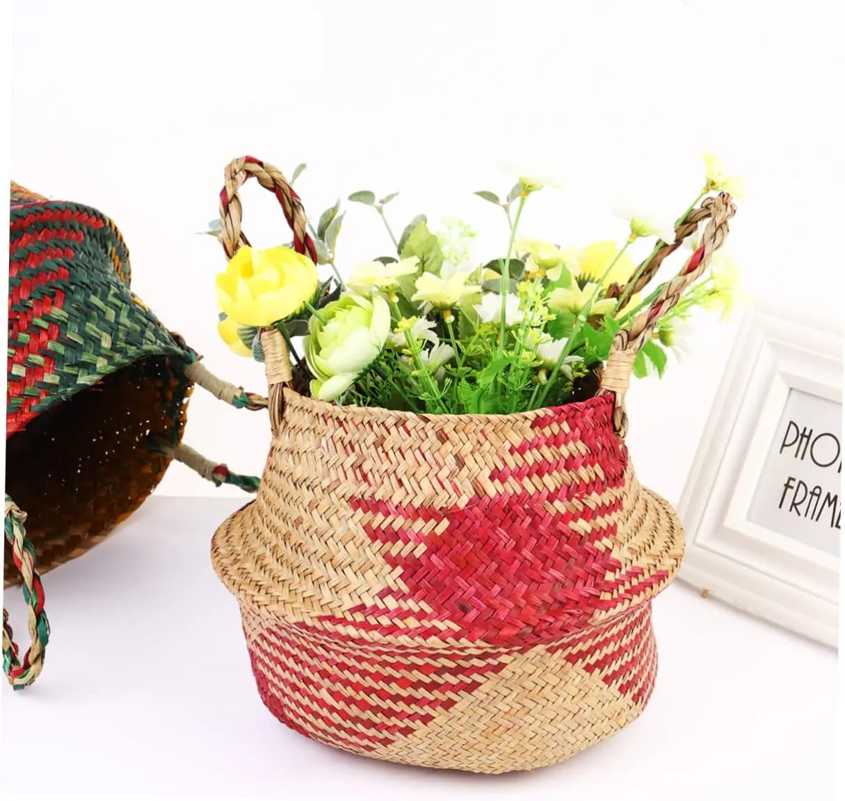 Large Laundry Basket Toy Baskets Woven Plant Basket Seaweed Flower Basket Straw Planter Basket Seagrass Belly Planter Basket Flowers Flower Pot Basket Flowerpot Manual Baby Handbag