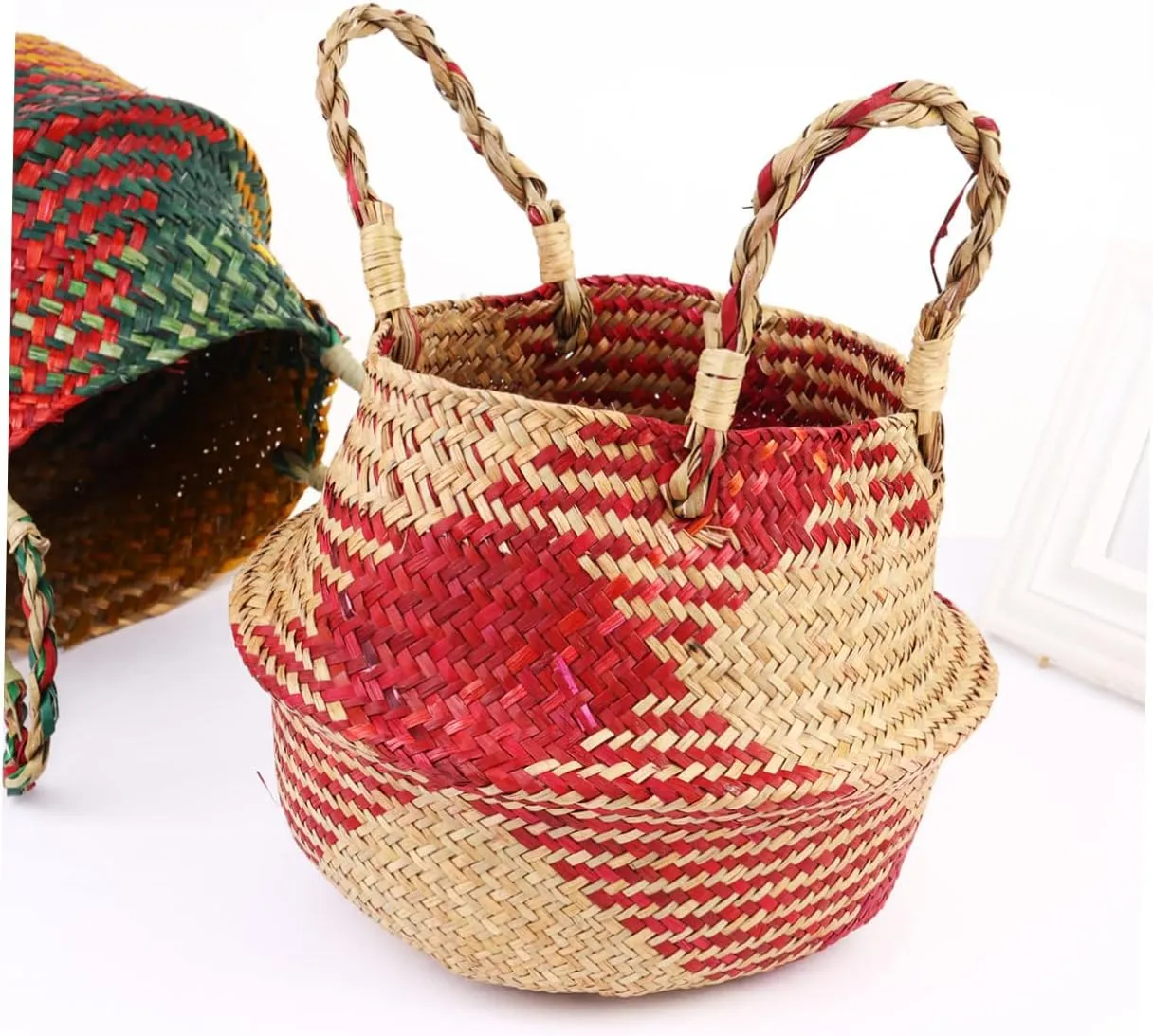 Large Laundry Basket Toy Baskets Woven Plant Basket Seaweed Flower Basket Straw Planter Basket Seagrass Belly Planter Basket Flowers Flower Pot Basket Flowerpot Manual Baby Handbag