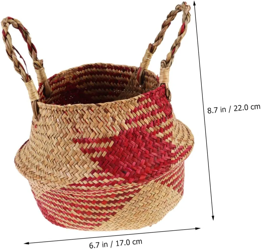 Large Laundry Basket Toy Baskets Woven Plant Basket Seaweed Flower Basket Straw Planter Basket Seagrass Belly Planter Basket Flowers Flower Pot Basket Flowerpot Manual Baby Handbag