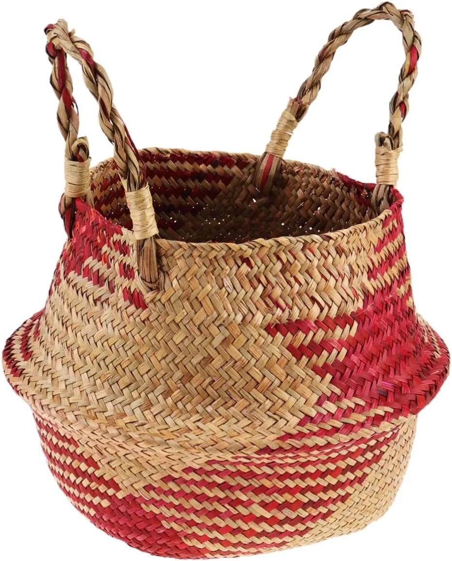 Large Laundry Basket Toy Baskets Woven Plant Basket Seaweed Flower Basket Straw Planter Basket Seagrass Belly Planter Basket Flowers Flower Pot Basket Flowerpot Manual Baby Handbag