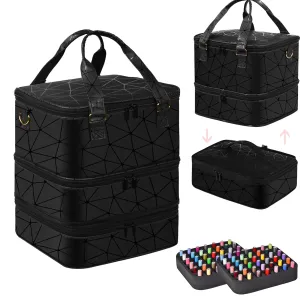 Large Nail Polish Organizer Case Hold 84  Bottles Nail Polish & Nail Lamp, 3 Layers Nail Organizers and Storage for Nail Tech with Divider, Travel Carrying Case(Black)