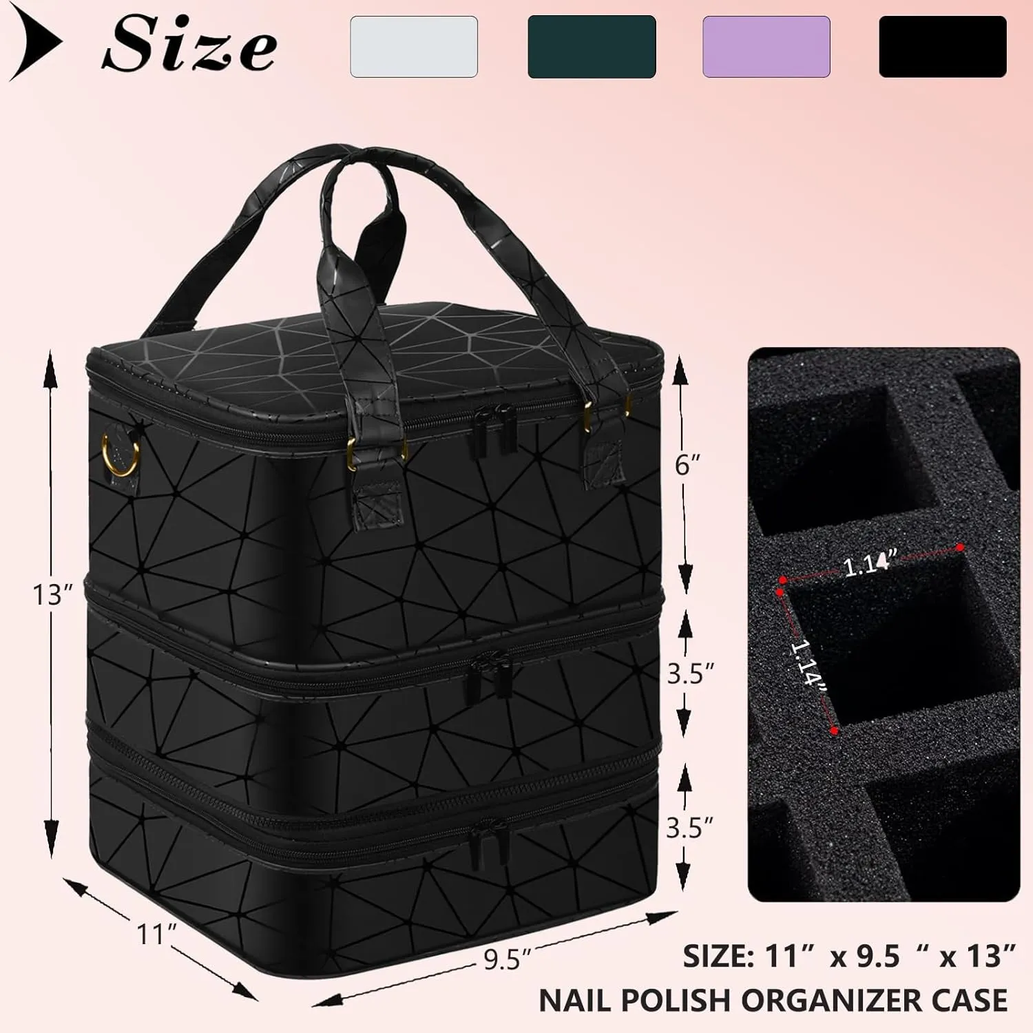 Large Nail Polish Organizer Case Hold 84  Bottles Nail Polish & Nail Lamp, 3 Layers Nail Organizers and Storage for Nail Tech with Divider, Travel Carrying Case(Black)