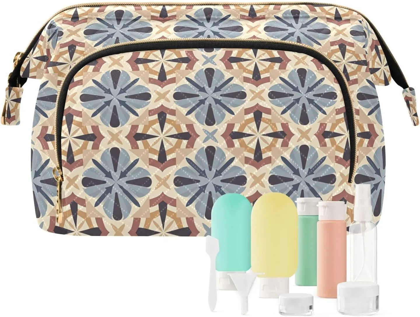 Large Quilted Makeup Organizer Travel Bag with Rectangular Padded Design