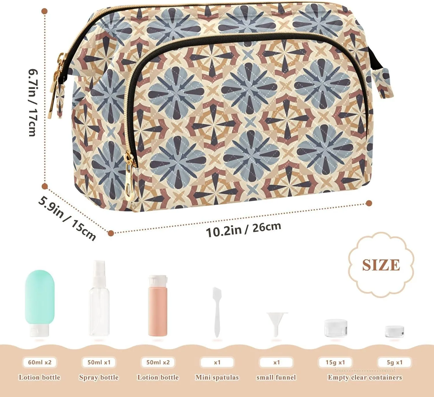 Large Quilted Makeup Organizer Travel Bag with Rectangular Padded Design