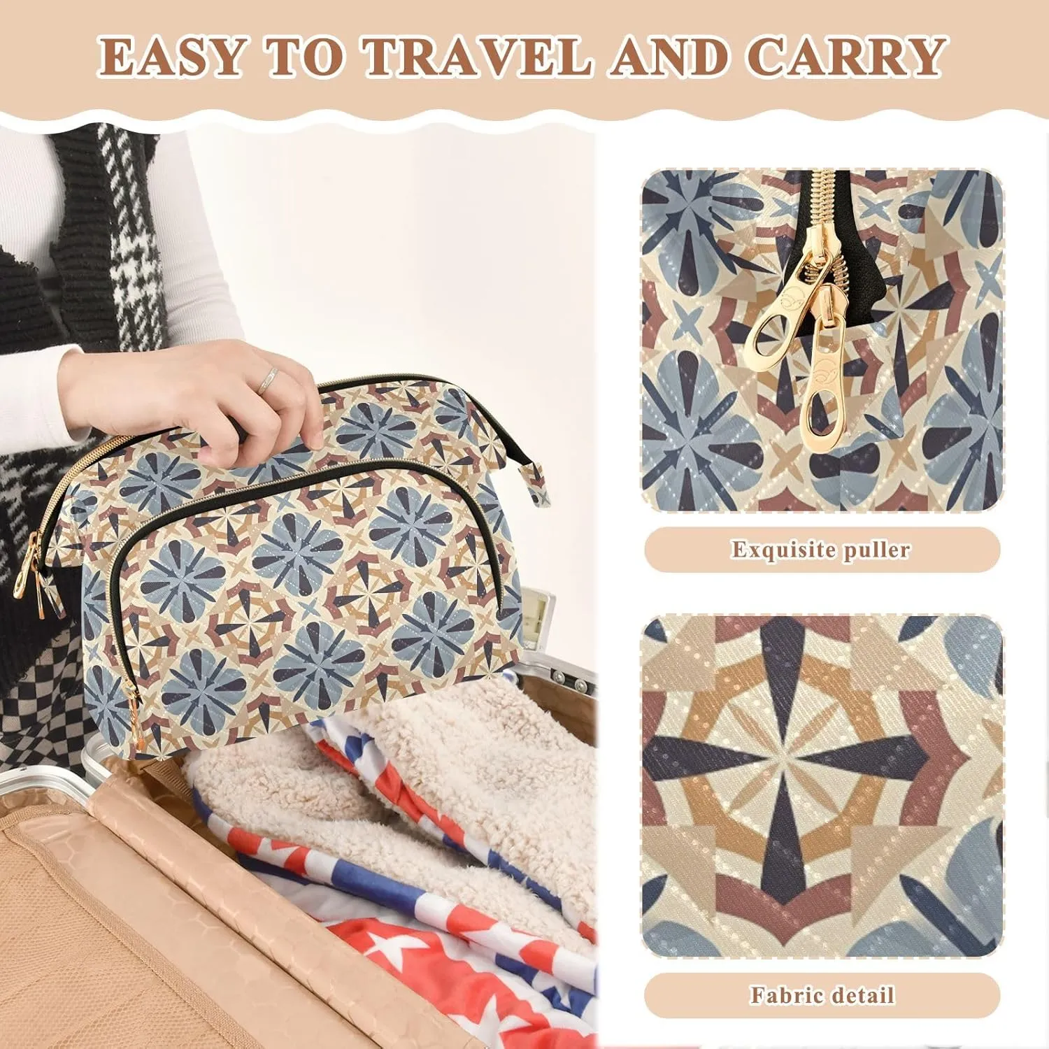Large Quilted Makeup Organizer Travel Bag with Rectangular Padded Design