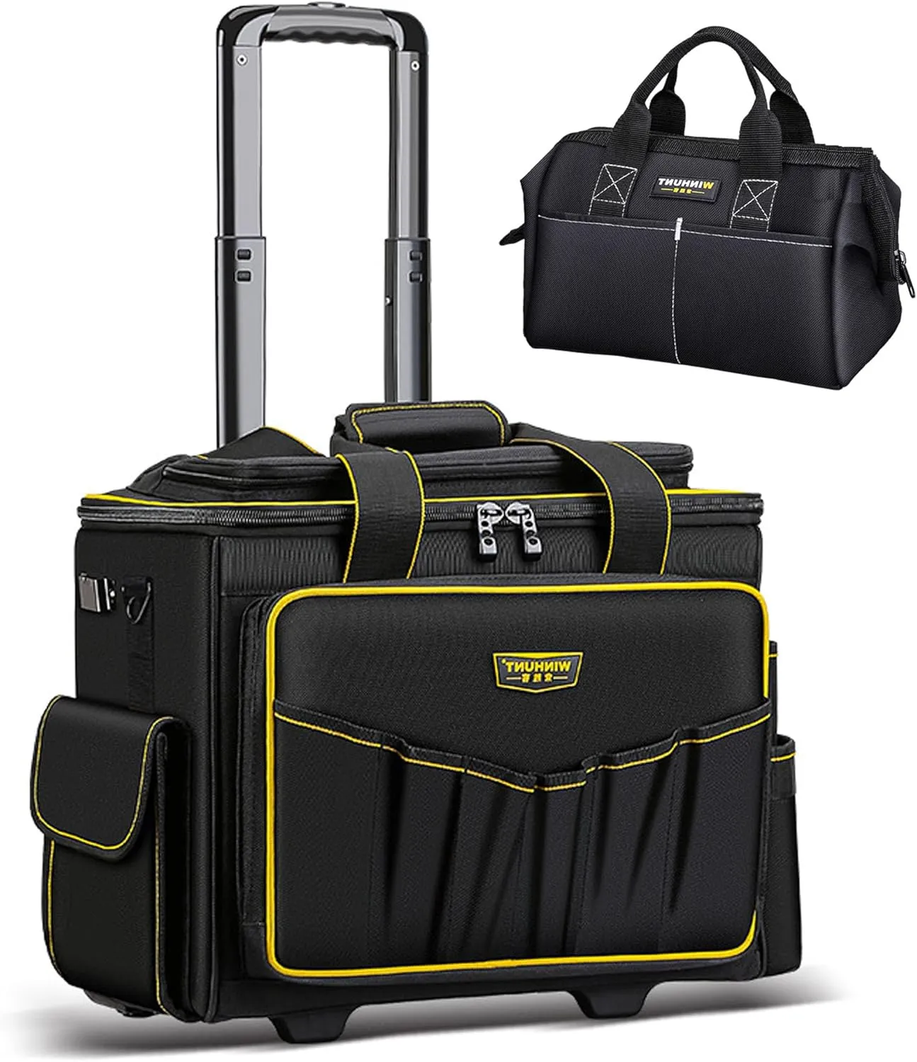Large Rolling Tool Bag with Double Wheels, Portable Tool Bag with Wheels, Waterproof Roller Tool Bag, Wheeled Tool Bag with Multiple Pockets, Black