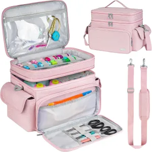Large Sewing Supplies Organizer Storage Bag,Double-Layer Protable Travel Sewing Basket for Sew Accessories & Tools,Pink(Bag Only)