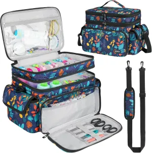 Large Sewing Supplies Organizer,Double-Layer Sewing Accessories Storage and Organizer Case Bag,Protable Travel Sewing Box Sewing Basket for Sewing Tools,Leaf Pattern(Bag Only)