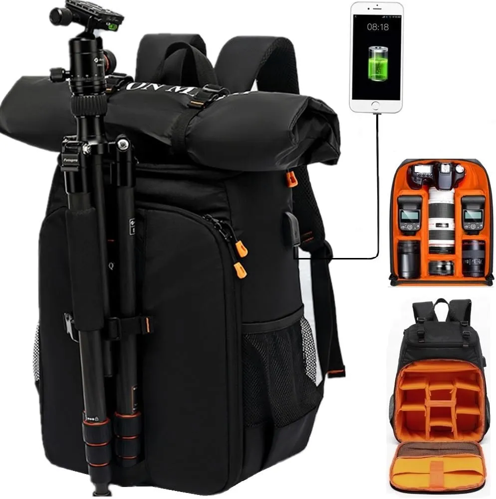 Large Size 23L Camera Backpack Photography Camera Bag, Compatible with Camera DSLR, 15.6'' Laptop, Tripod (Black)