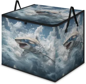 Large Storage Bags Ocean Shark Closet Organizer Foldable Clothes Storage Bins with Handles Storage Containers for Blanket Comforter Pillow