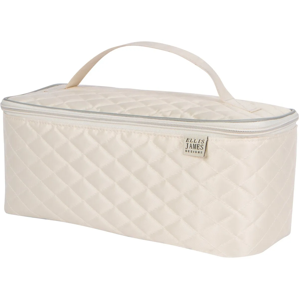 Large Travel Makeup Bag Organizer - Cosmetic Train Case Toiletry Bags for Women - Cream - With Handle & Make Up Brush Holders - Professional Hair Dryer Cases & Beauty Storage