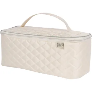 Large Travel Makeup Bag Organizer - Cosmetic Train Case Toiletry Bags for Women - Cream - With Handle & Make Up Brush Holders - Professional Hair Dryer Cases & Beauty Storage