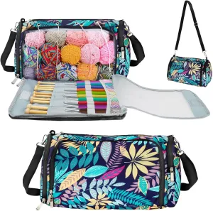 Large Yarn Storage Organizer,Waterproof Crochet Shoulder Bag for Women, Portable Knitting Bag with Pockets for Crochet Hooks, Knitting Needles&Accessories, Perfect Travel Gift for Crocheters