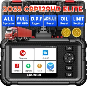 LAUNCH CRP129 HD Heavy Duty Truck Scanner,Full System Diesel Scan Tool with 7  Resets,DPF Force Regen & Reset,Speed Limit Adjust,Oil Reset for Cummins Detroit Freightliner International Volvo & More