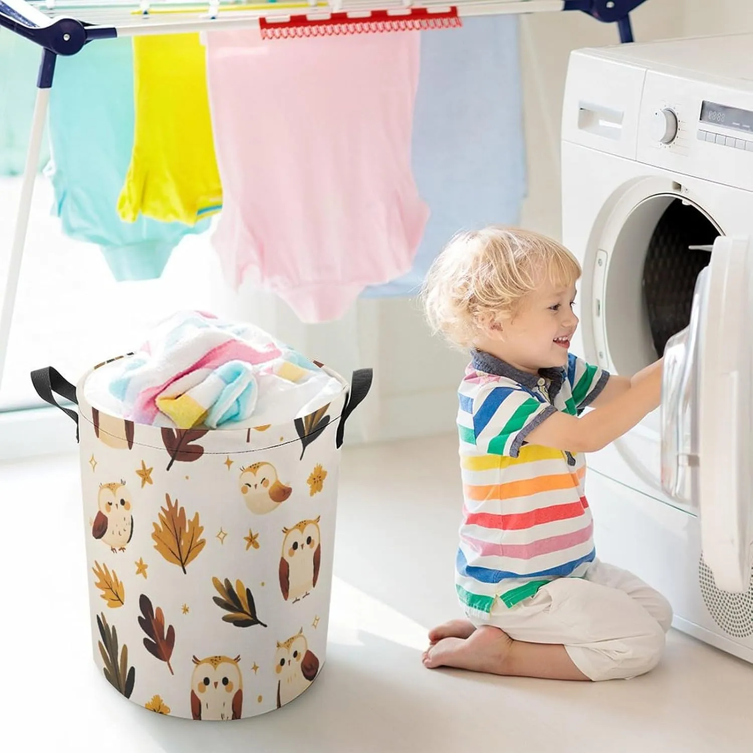 Laundry Hampers, Large Drawstring Laundry Bag, Removable Laundry Bags, Collapsible Storage Bin with Handles for Home Organization, Kids Room, Nursery Plant
