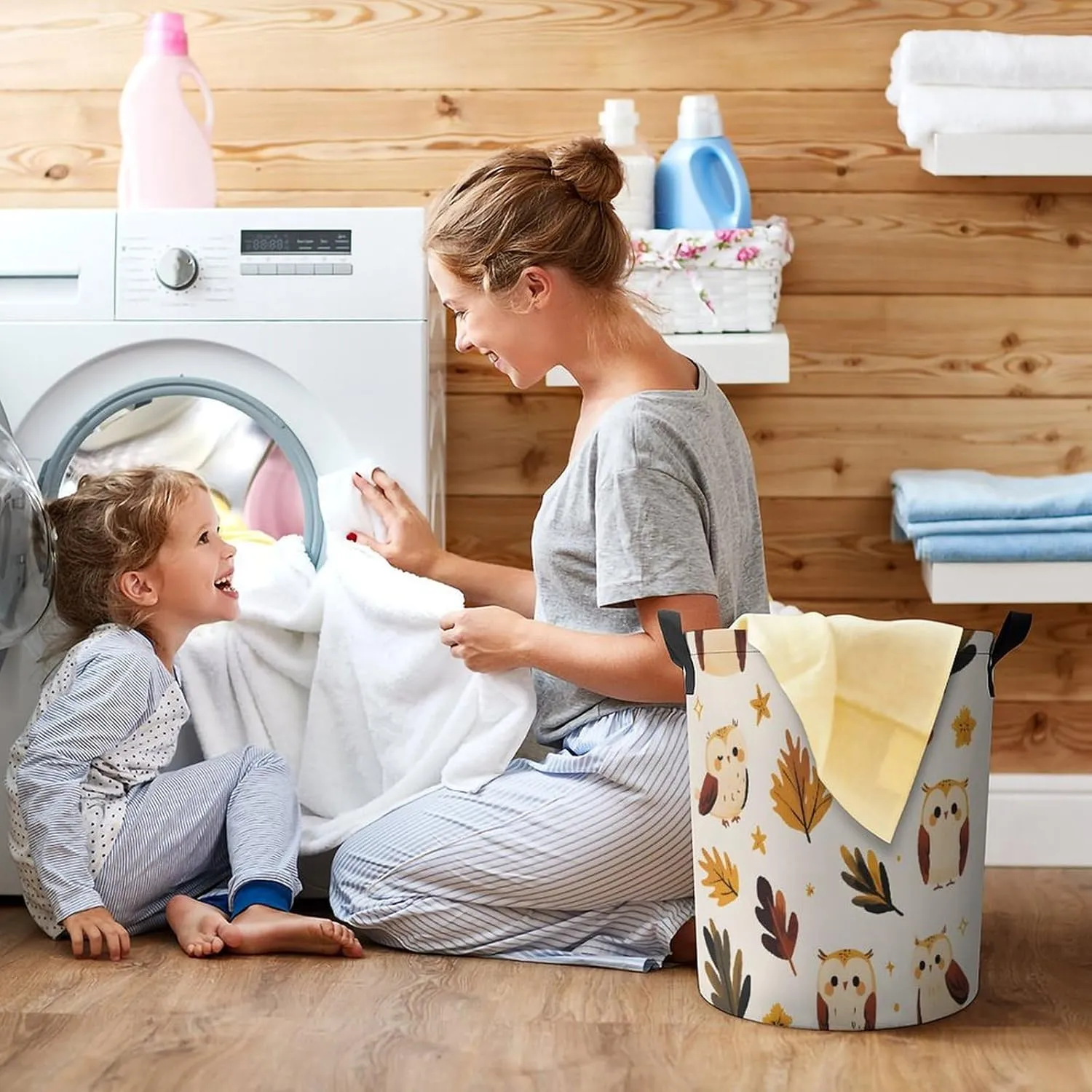 Laundry Hampers, Large Drawstring Laundry Bag, Removable Laundry Bags, Collapsible Storage Bin with Handles for Home Organization, Kids Room, Nursery Plant
